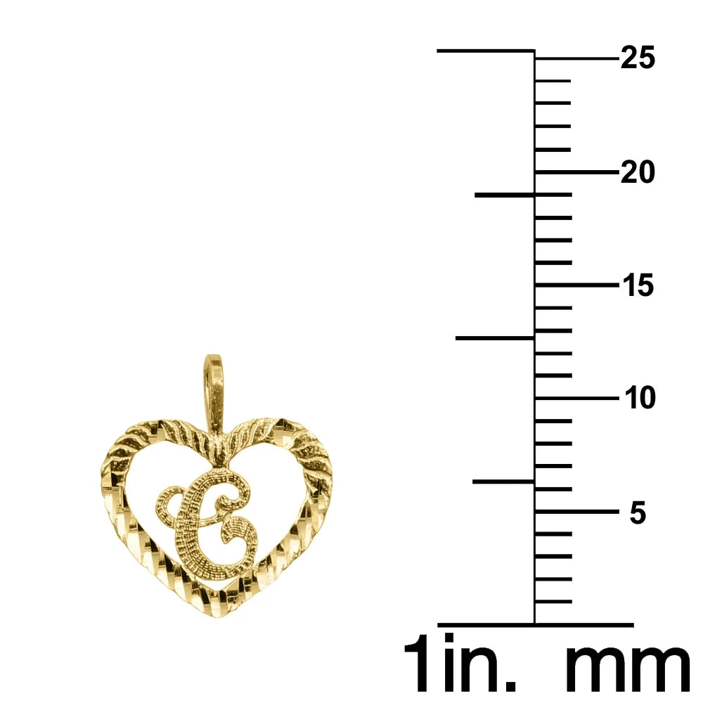 14K Yellow Gold Diamond-Cut Heart-Shaped Initial Pendant with 16" Chain Necklace C9269
