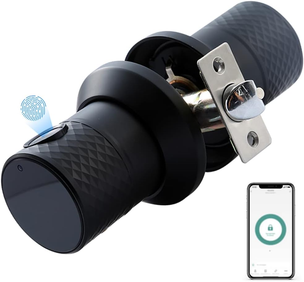 Keypad Door Knob Lock, Keyless Entry Door Lock, Anti-Slip Handle, Auto Lock, Waterproof Electronic Black Door Knob, Pack of 2 E87387