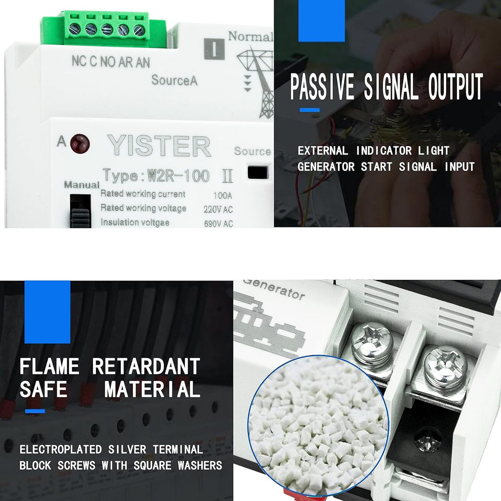 WiFi and RF433 Remote Control Dual Power Automatic Transfer Switch 16-63-100A Rated 220V 240V Din Rail Mounted Controller U7084