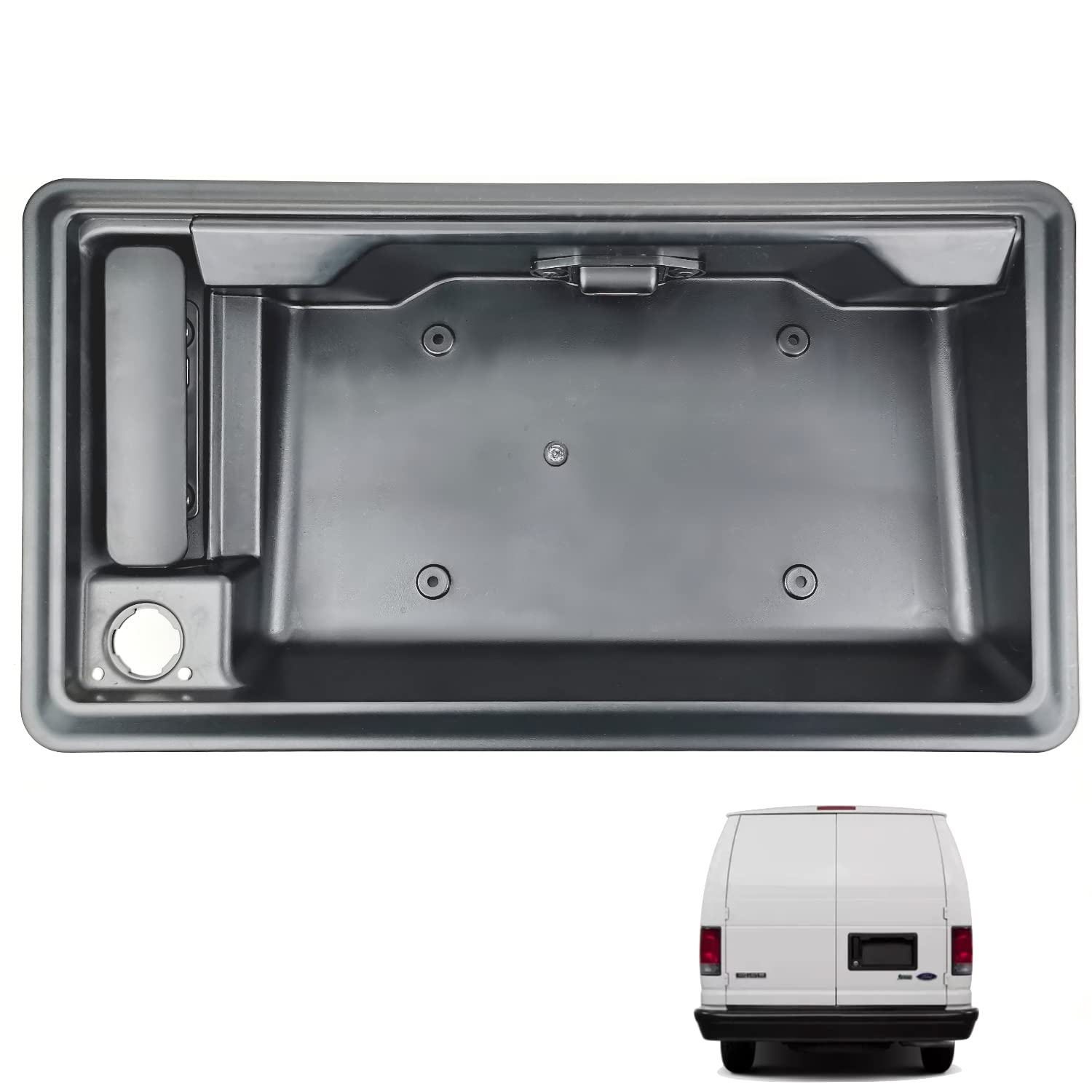 Right Side Rear Exterior Cargo Door Handle & License Plate Housing Frame Bracket for 08-21 Ford E150 E250 E350 E450, Pack of 2 D276