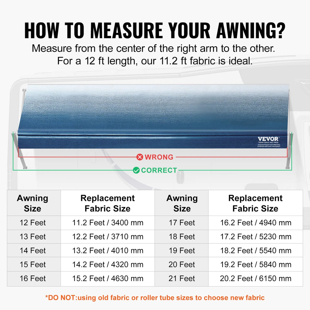 12' RV Awning Fabric Waterproof Replacement 16oz PVC Fabric D2546