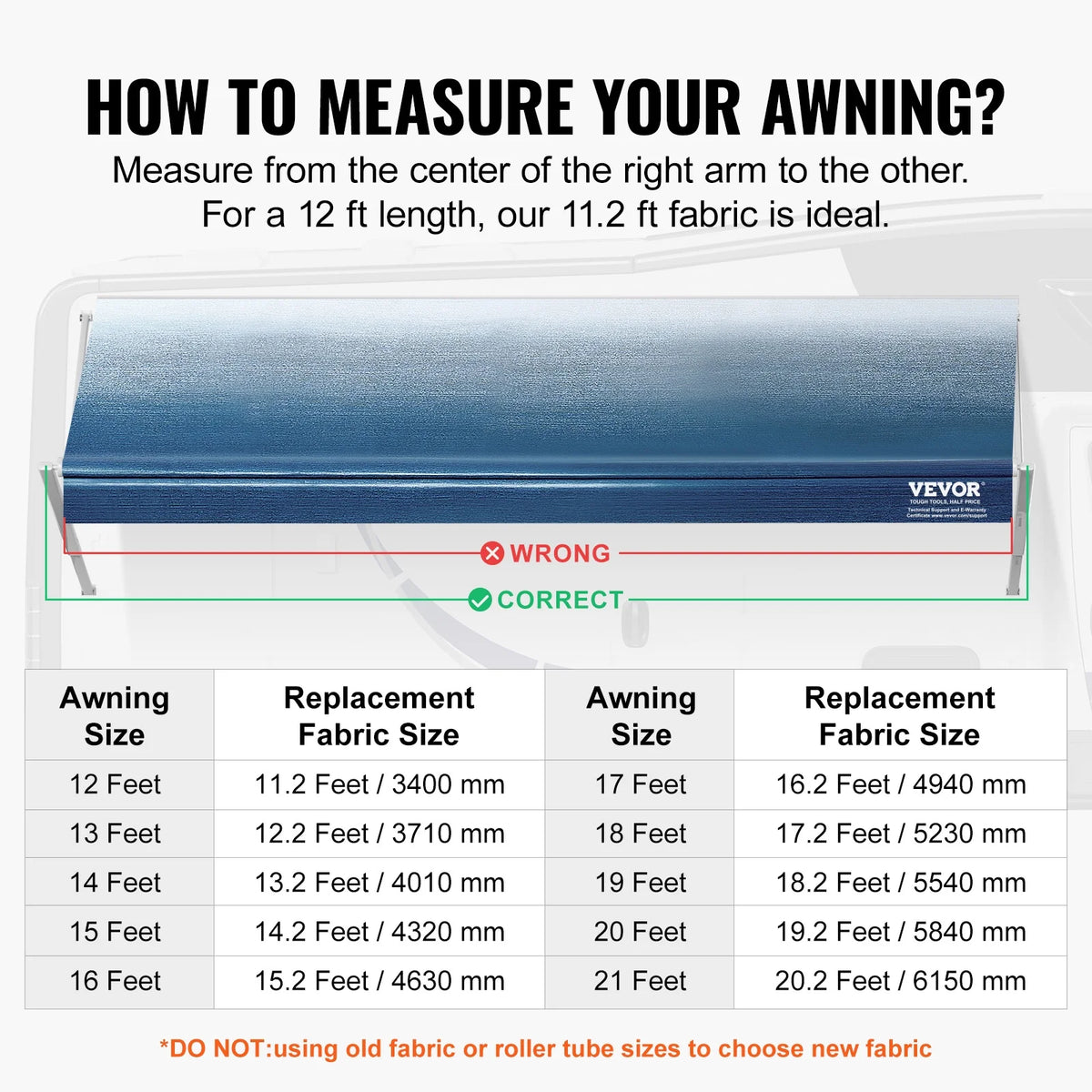12' RV Awning Fabric Waterproof Replacement 16oz PVC Fabric D2546