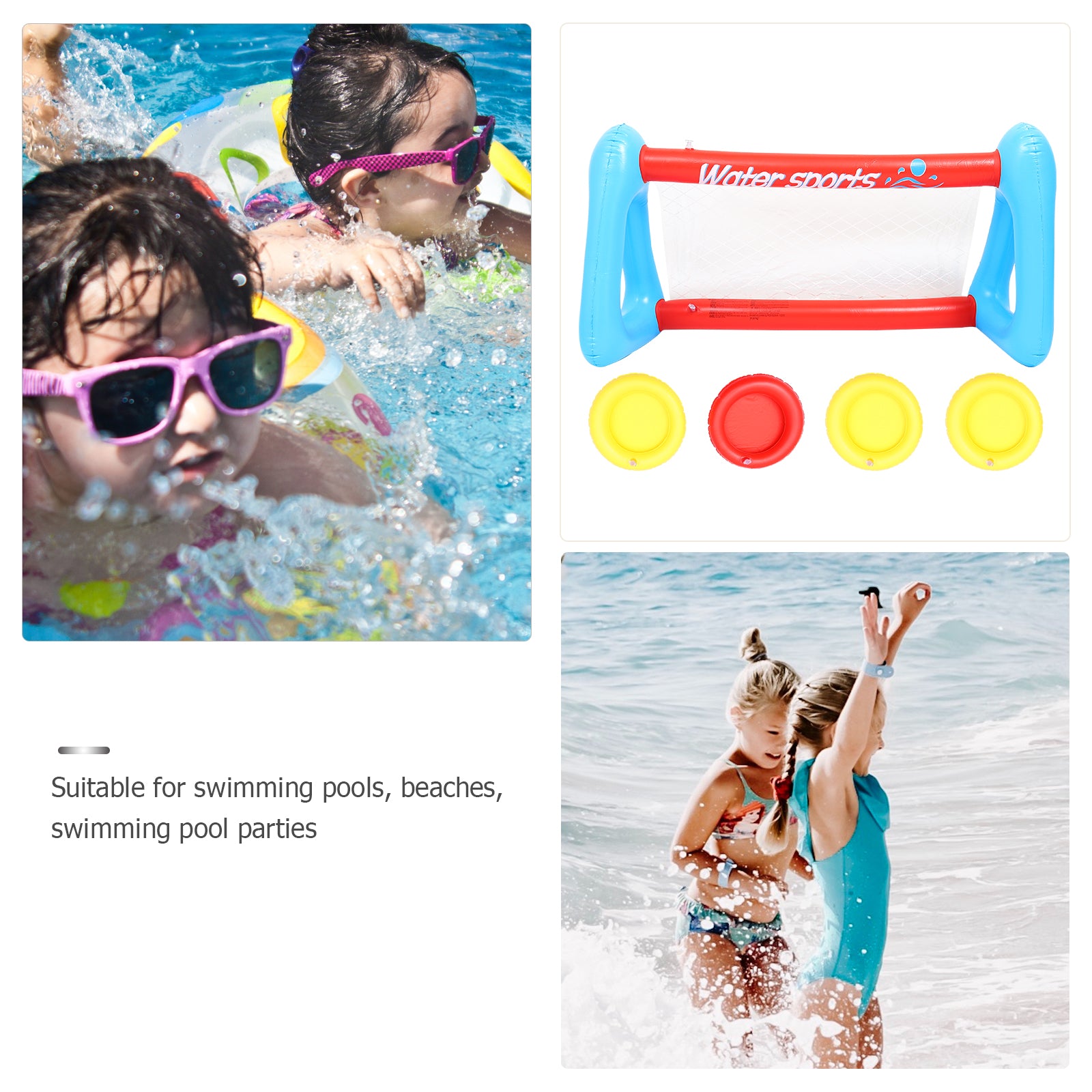 Inflatable Pool Float Set with Volleyball Net and Volleyballs I8457