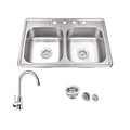 20 Gauge Stainless Steel Double Basin Drop-In Kitchen Sink with Gooseneck Faucet O9295