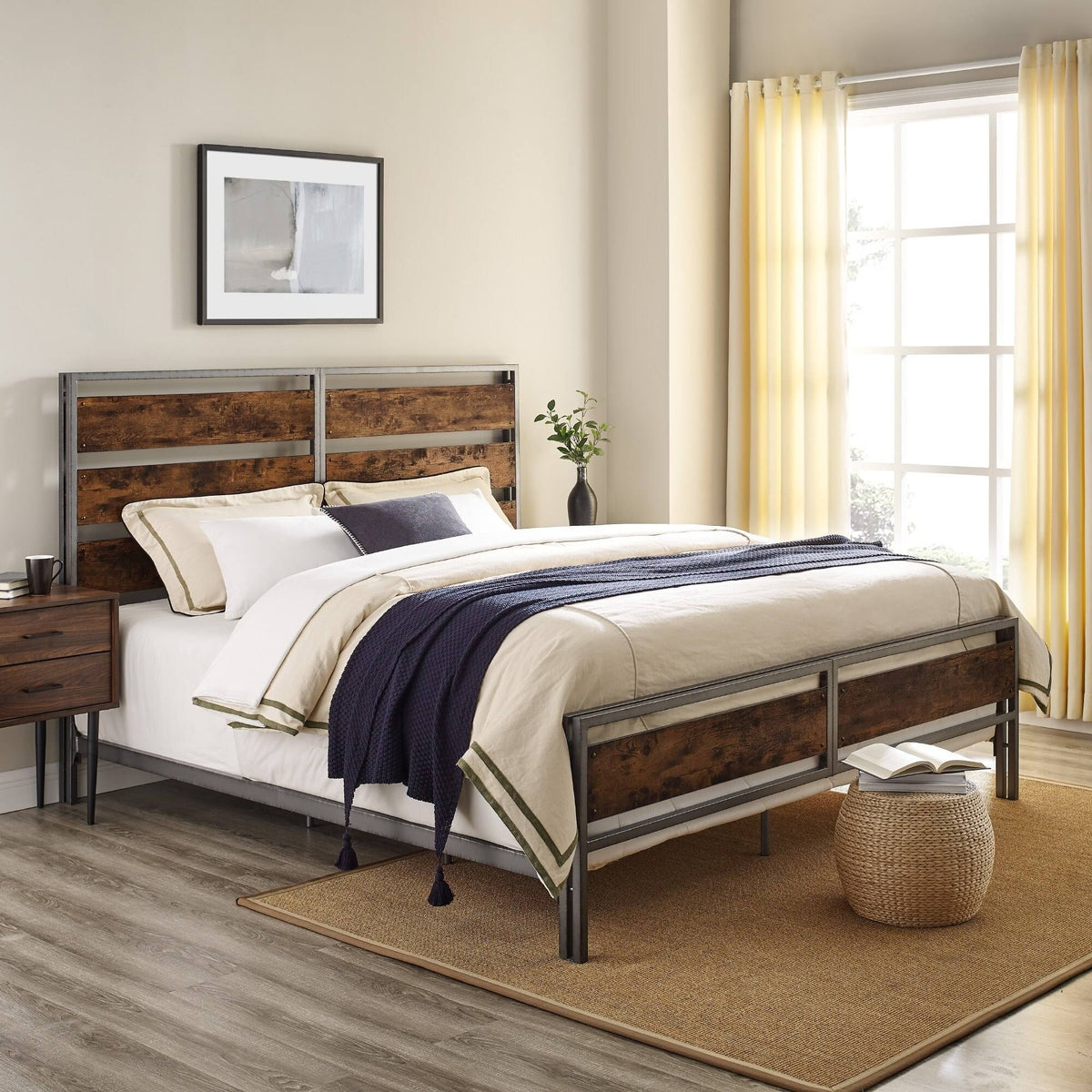 Rustic Industrial Plank Bed King C2063