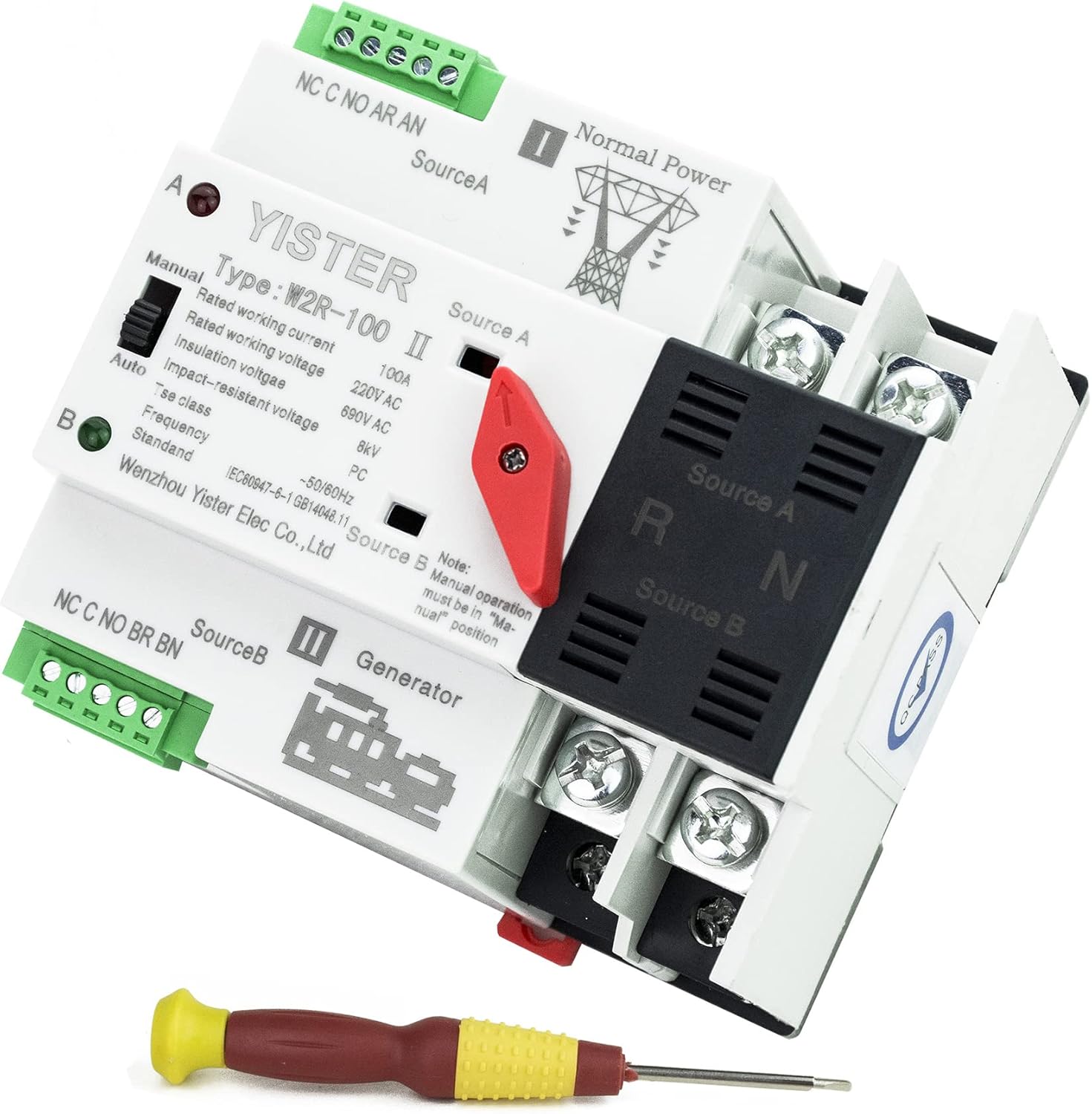 WiFi and RF433 Remote Control Dual Power Automatic Transfer Switch 16-63-100A Rated 220V 240V Din Rail Mounted Controller U7084