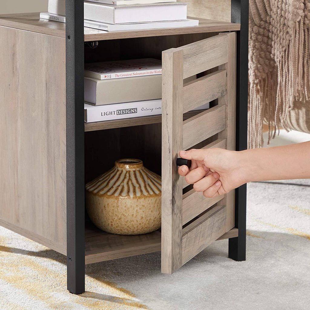 Greige Nightstand End Table with Cabinet and Shelf U550020