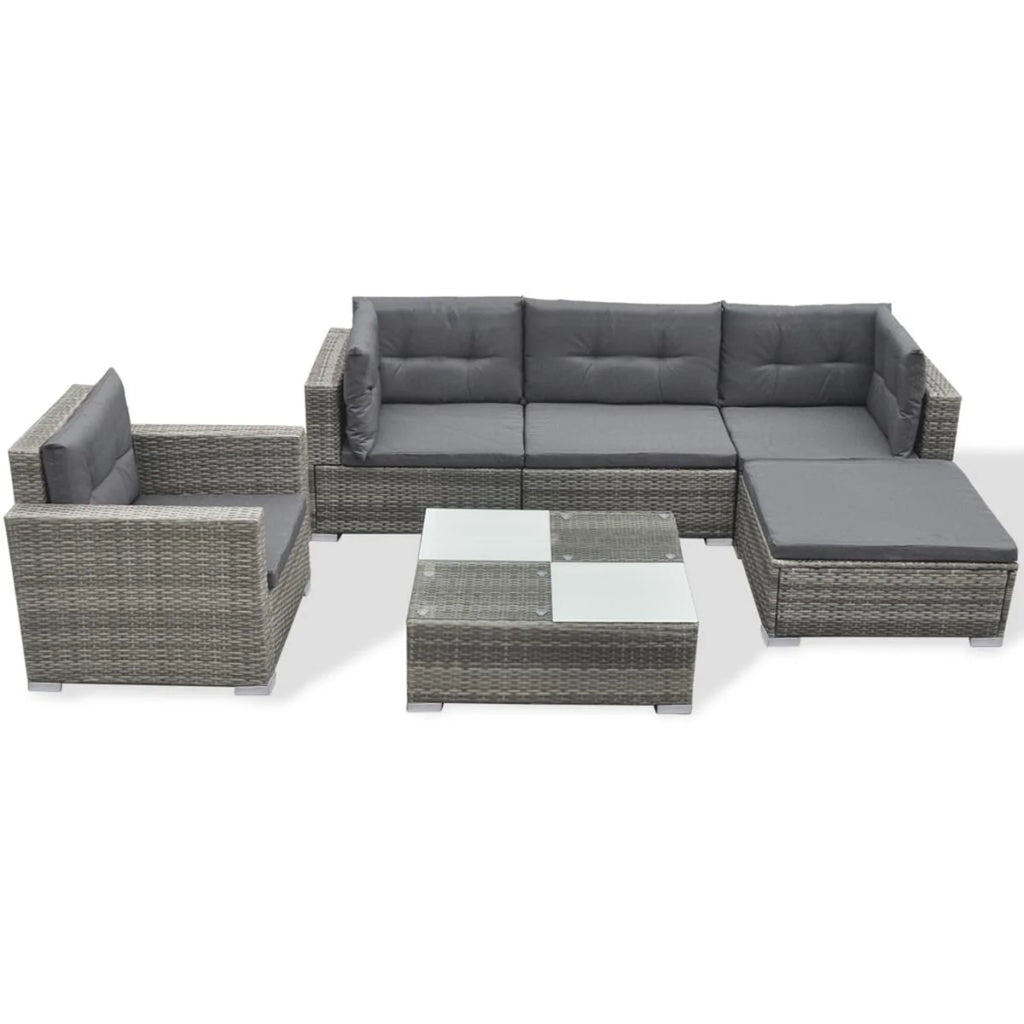 6 PCS Rattan Patio Sectional Sofa Set with Cushions Ottoman and Coffee Table (Grey) Z13815