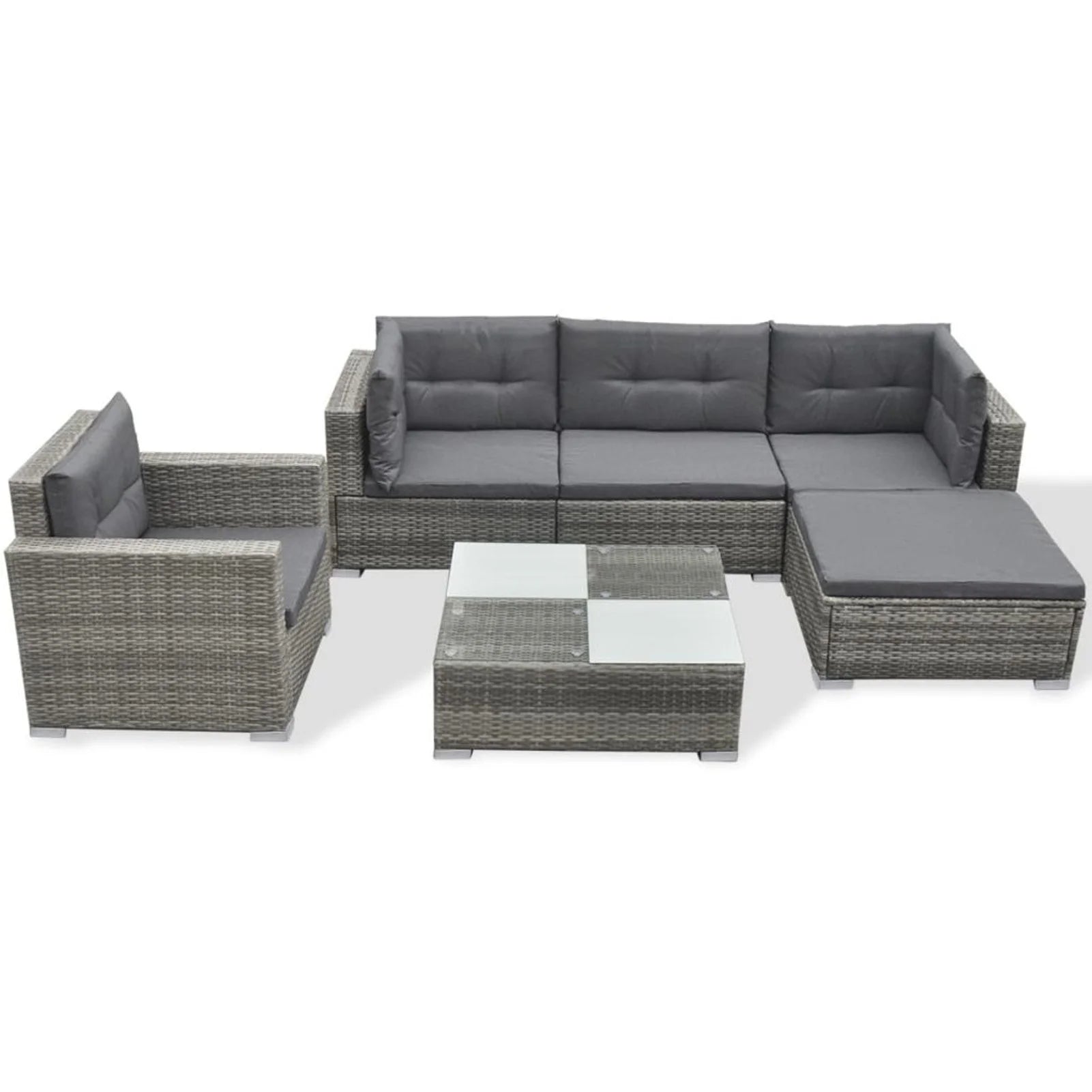 6 PCS Rattan Patio Sectional Sofa Set with Cushions Ottoman and Coffee Table (Grey) Z13815
