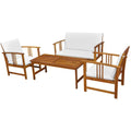 4 Piece Acacia Wood Patio Lounge Set with White Cushions I813