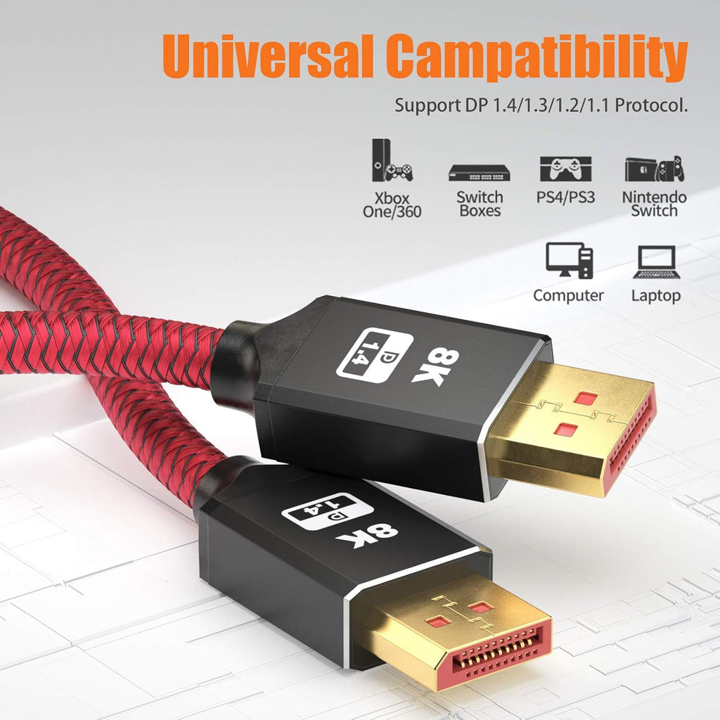 8K DisplayPort 1.4 Cable 25ft 2Pack Nylon Braided S102