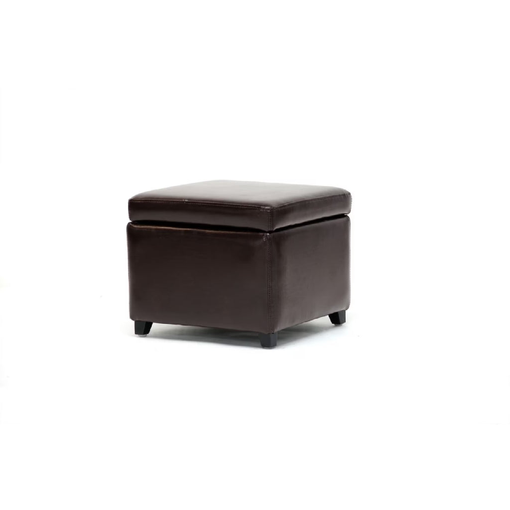 Dark Brown Faux Leather Storage Cube Ottoman X470517