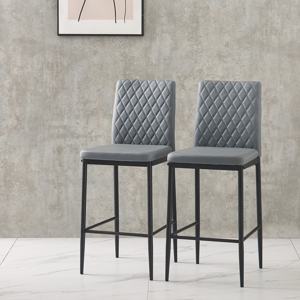 Gray Leather Bar Stools, Set of 2 Q7843