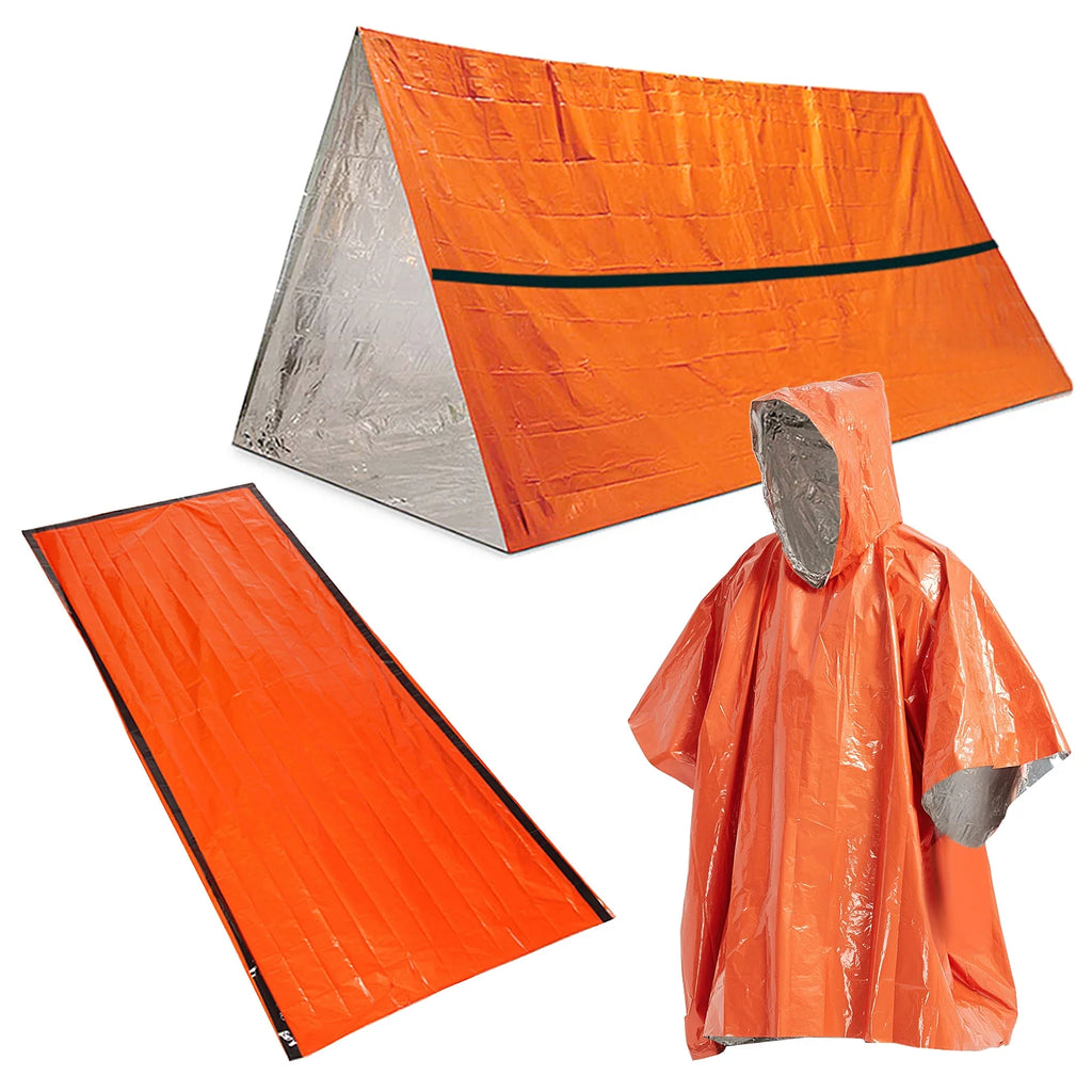 Waterproof Heat Reflective Thermal Poncho Raincoat with Sleeping Bag and Tent Shelter Y24154