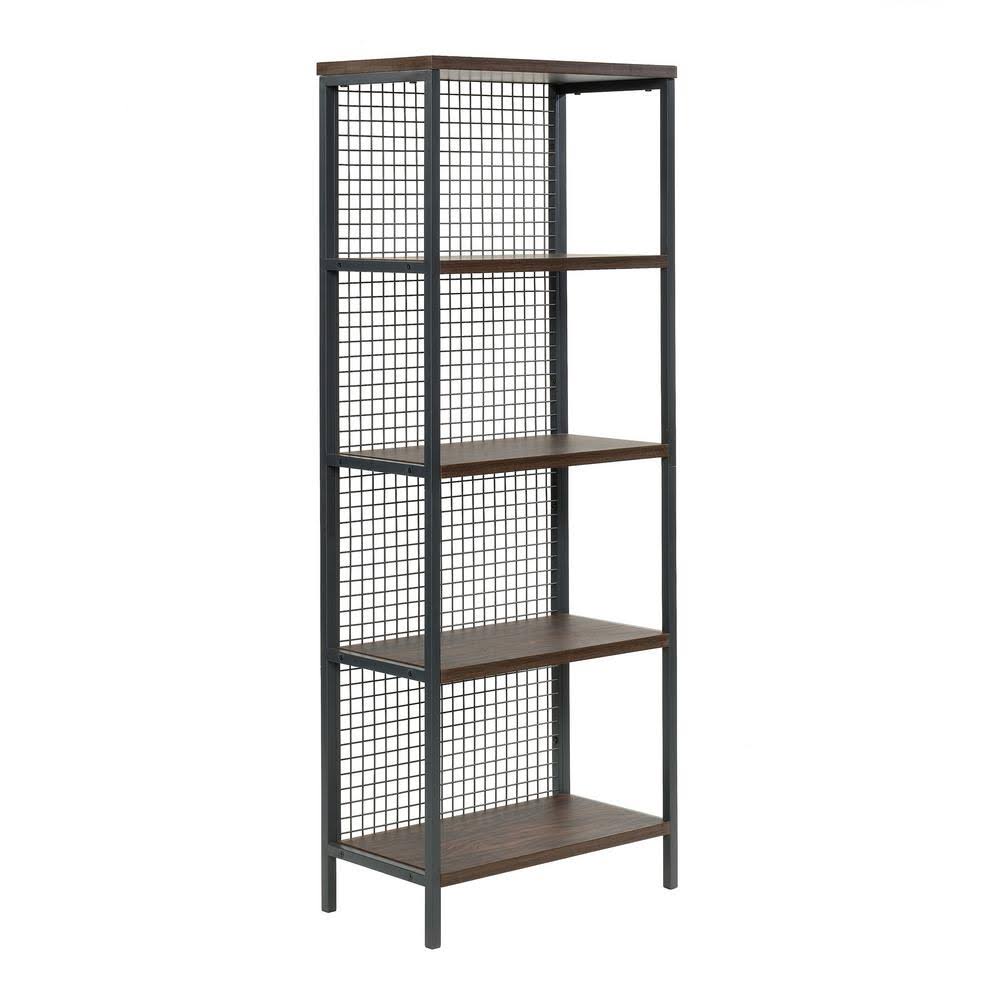 Tall Metal 4-Shelf Bookcase in Rich Walnut and Black B4020