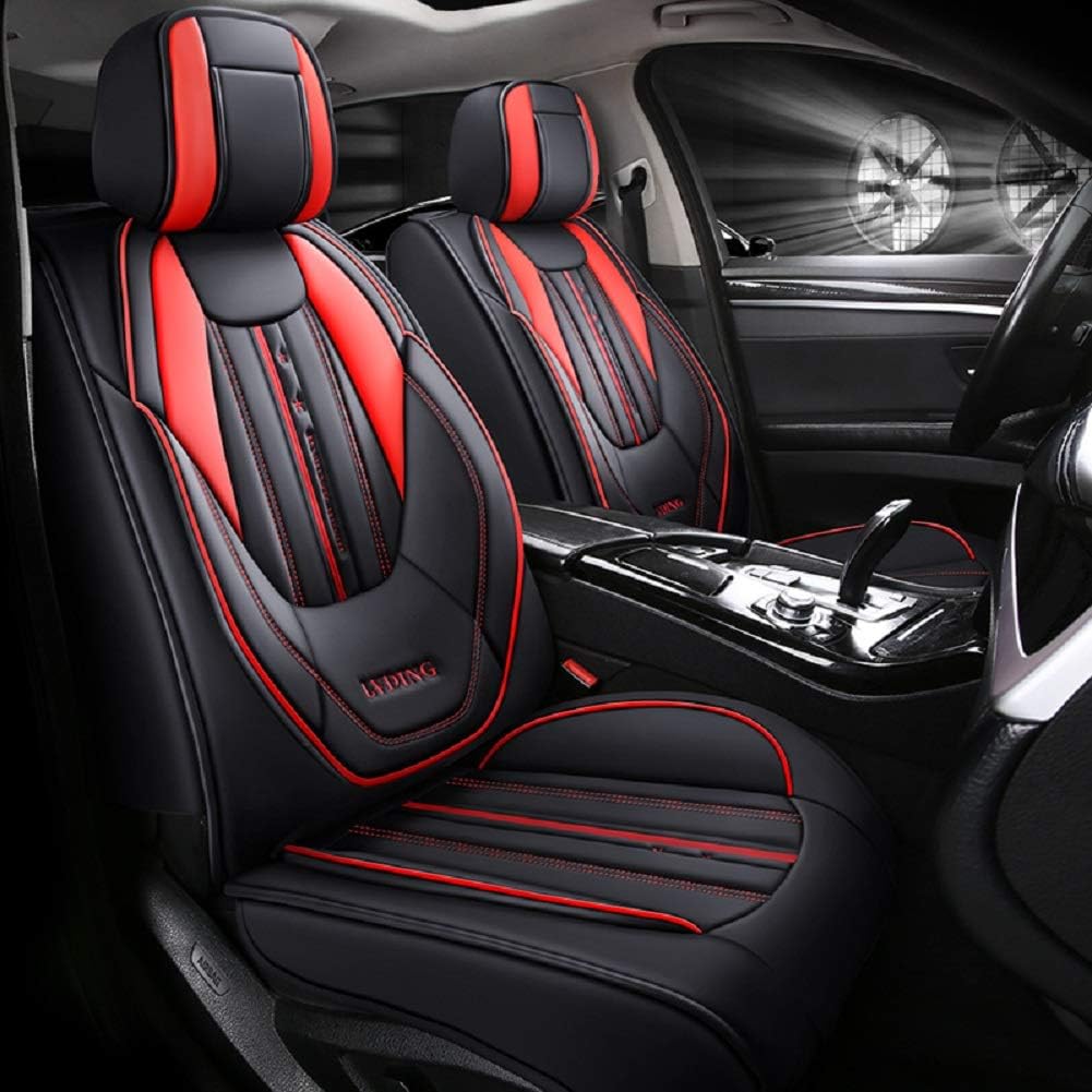 Black-Green PU Leather 5 Seats Full Set Car Seat Covers U29515