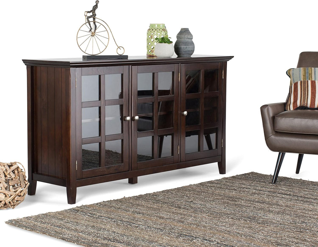 Distressed Grey Solid Wood Storage Cabinet with 3 Tempered Glass Doors and 3 Adjustable Shelves U76080