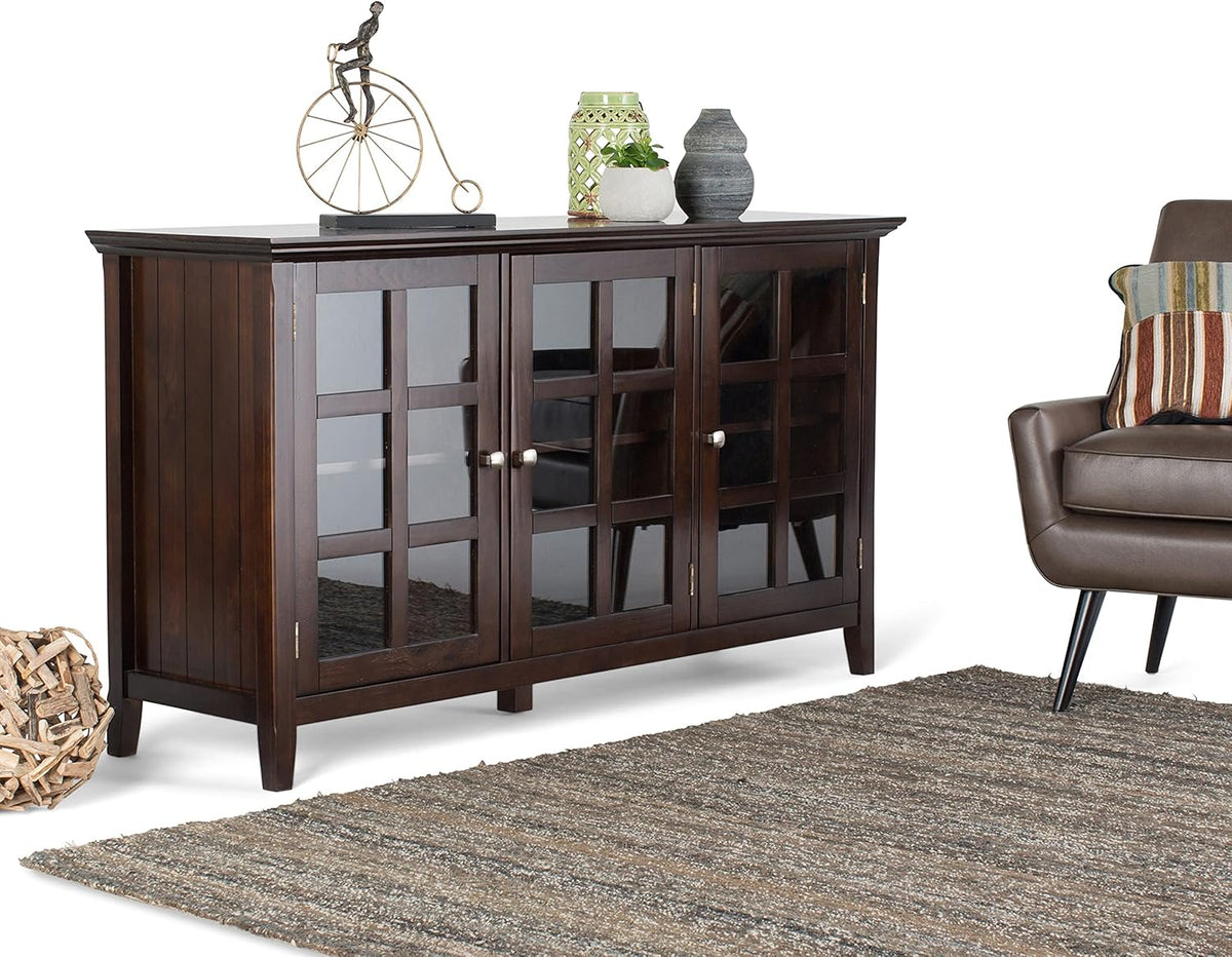Distressed Grey Solid Wood Storage Cabinet with 3 Tempered Glass Doors and 3 Adjustable Shelves U76080
