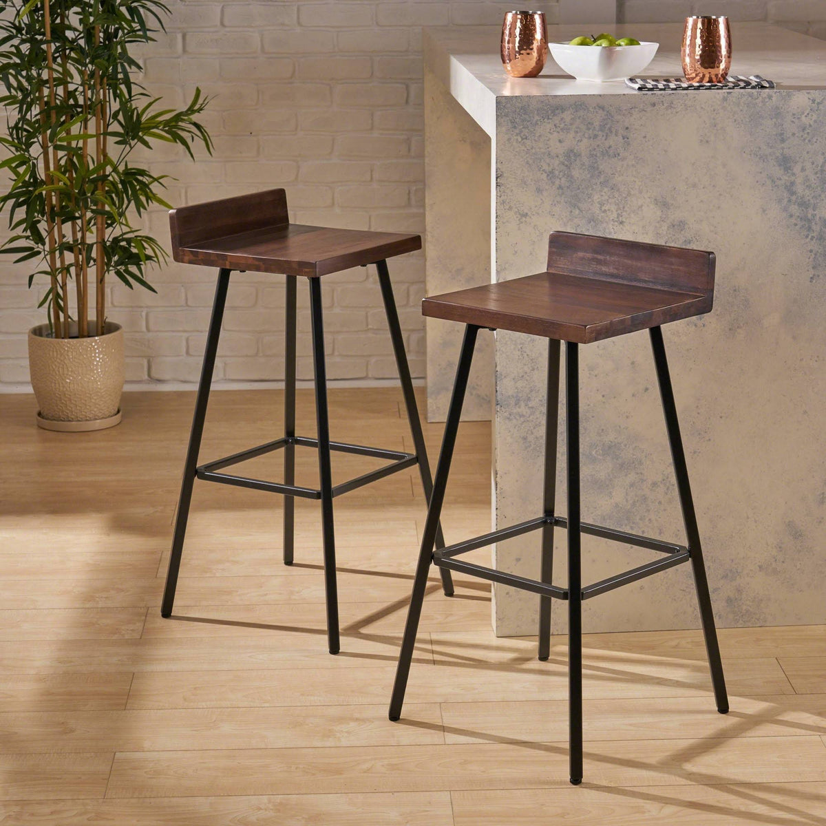 Dark Brown Bar Stool Set of 2 K806