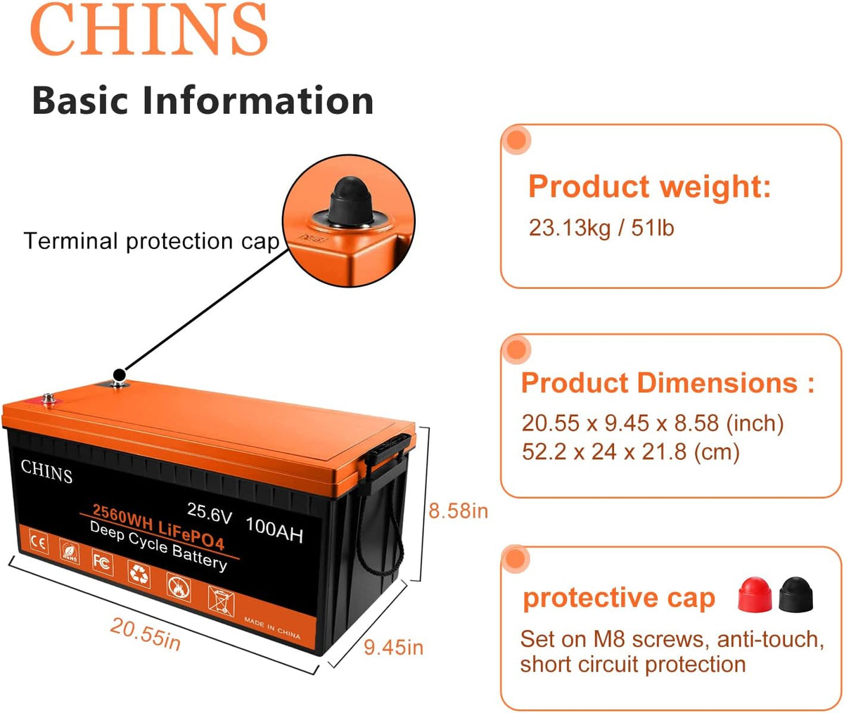 LiFePO4 Battery 24V 100Ah Lithium Battery with 100A BMS O970