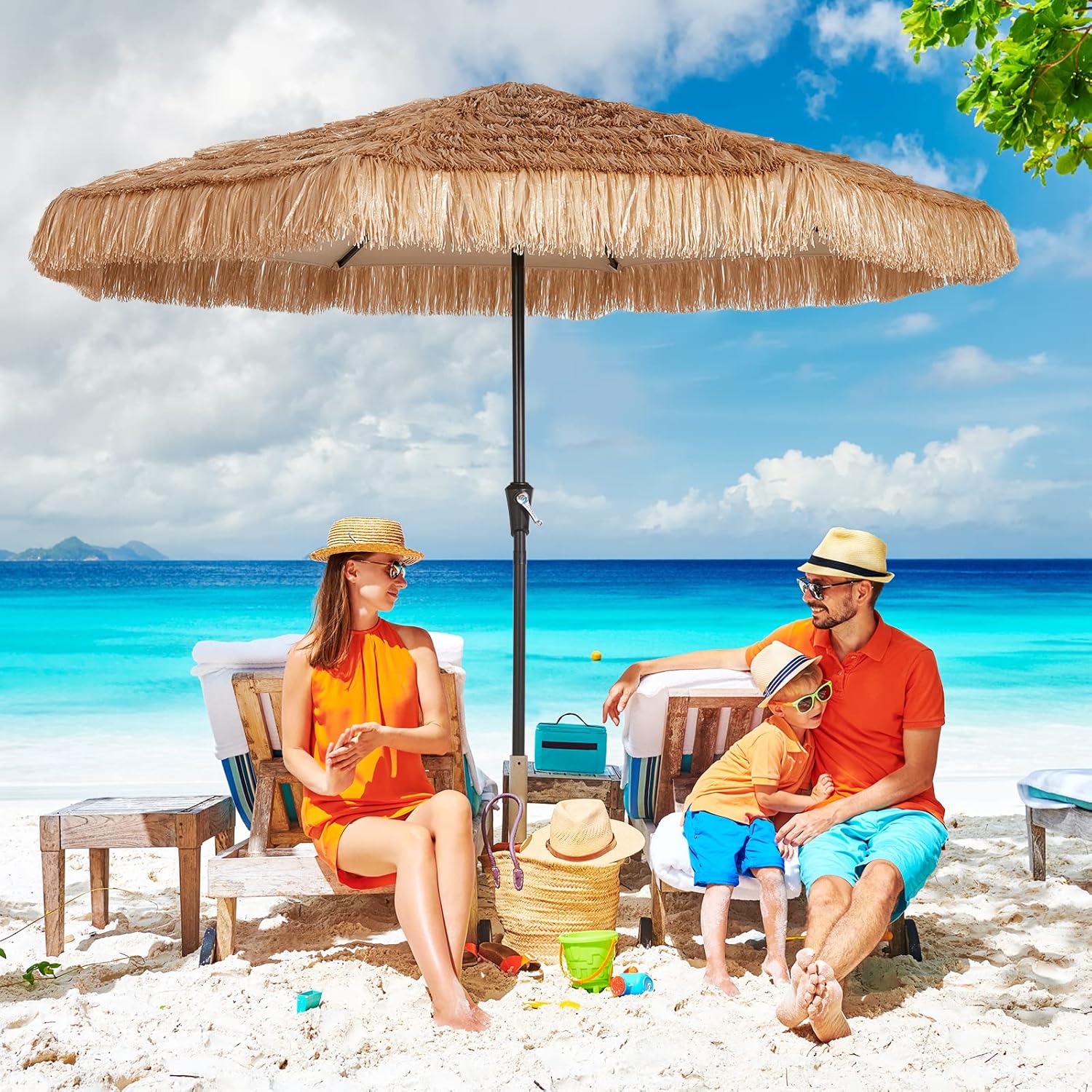 10FT Natural Tiki Patio Umbrella with Crank Lift L676