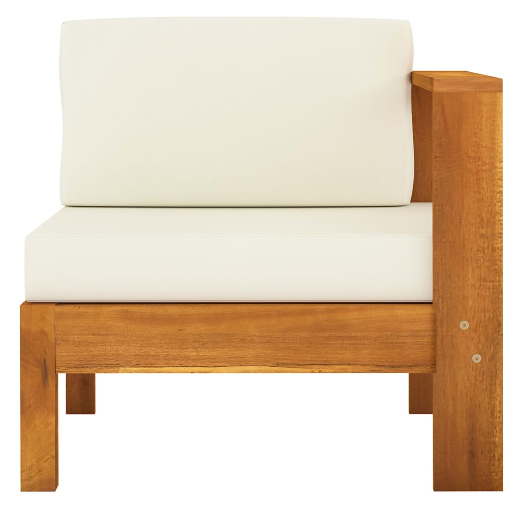 6 Piece Patio Lounge Set with Cream White Cushions Acacia Wood Outdoor Sectional Set Q76778
