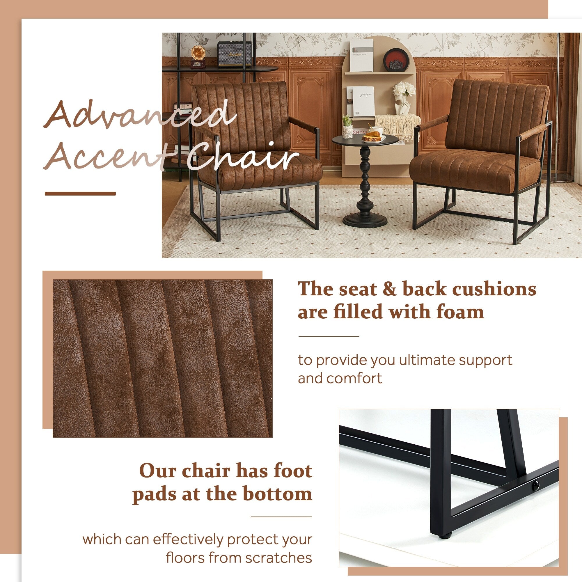 Brown Faux Leather Accent Chair with Metal Frame R58398