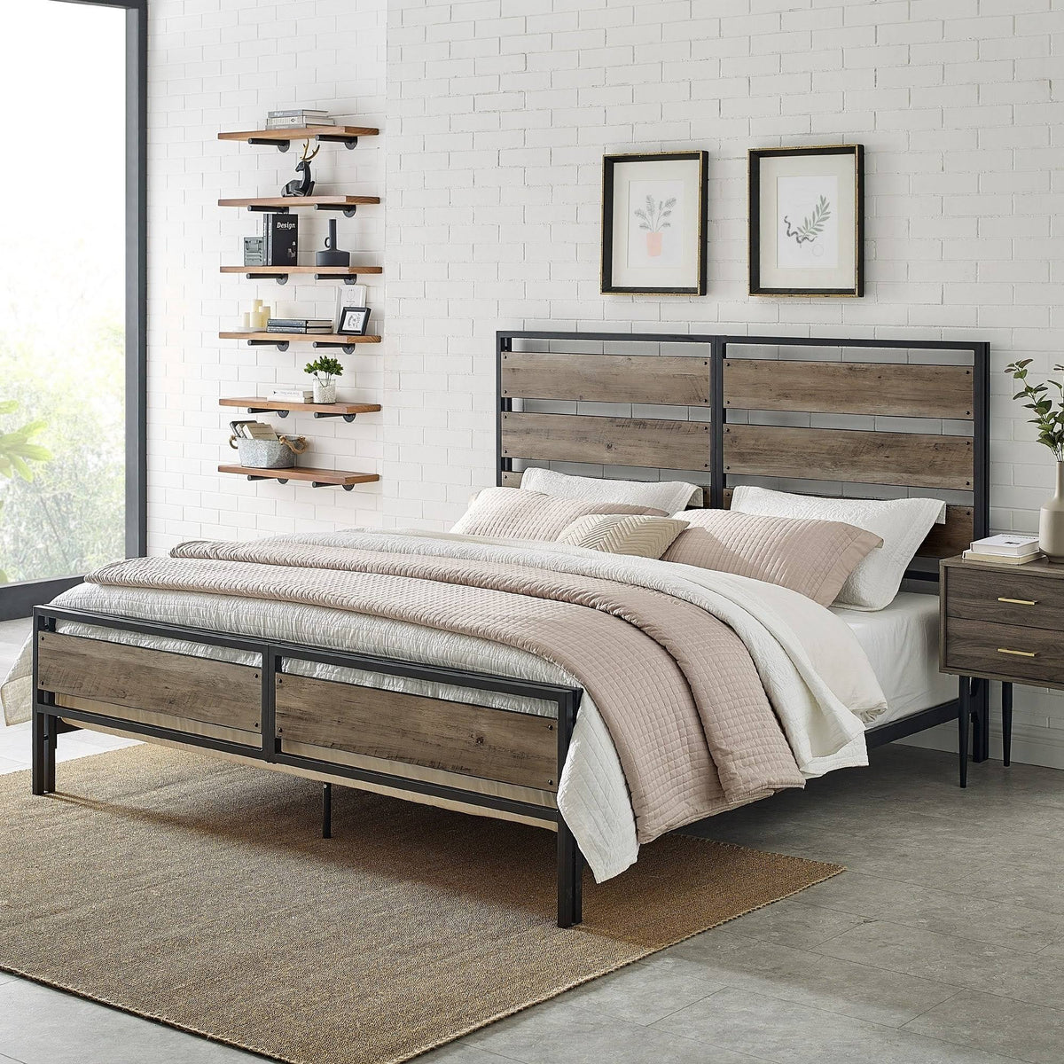 Rustic Industrial Plank Bed King C2063