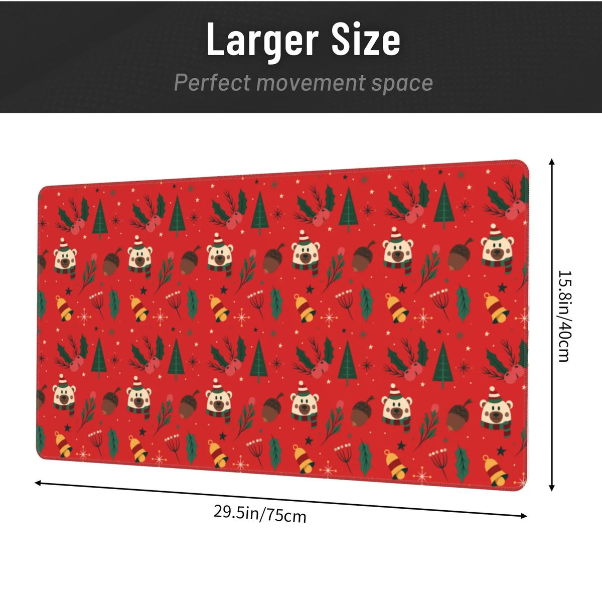 Christmas Tree Bear Bells Non-Slip Gaming Mouse Pad, 15.8"x29.5" L579