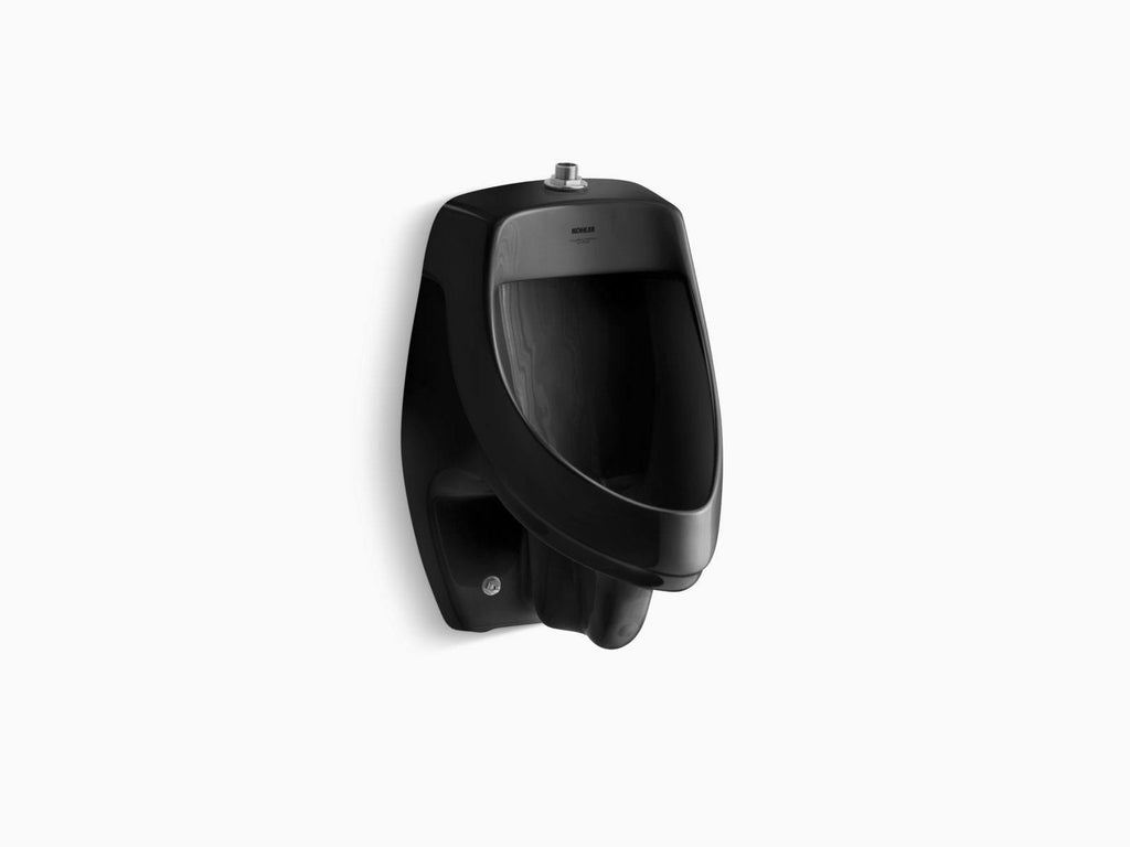 Black Elongated Urinal with Top Spud A11065