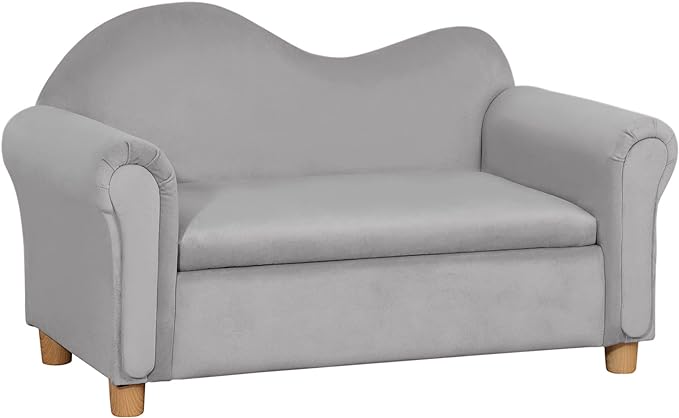 Grey Velvet Kids Sofa with Toy Storage Chest K7151