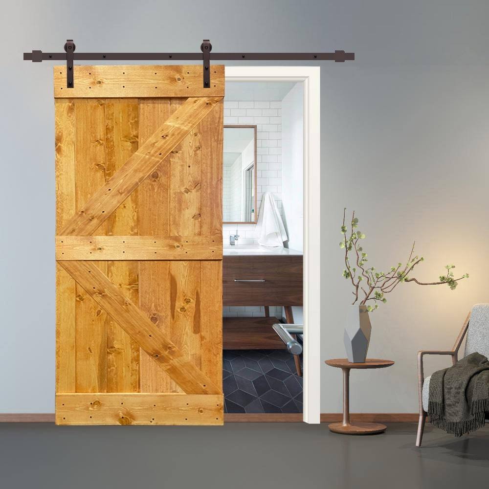 Colonial Maple Stained Wood Sliding Barn Door with Hardware Kit S6774