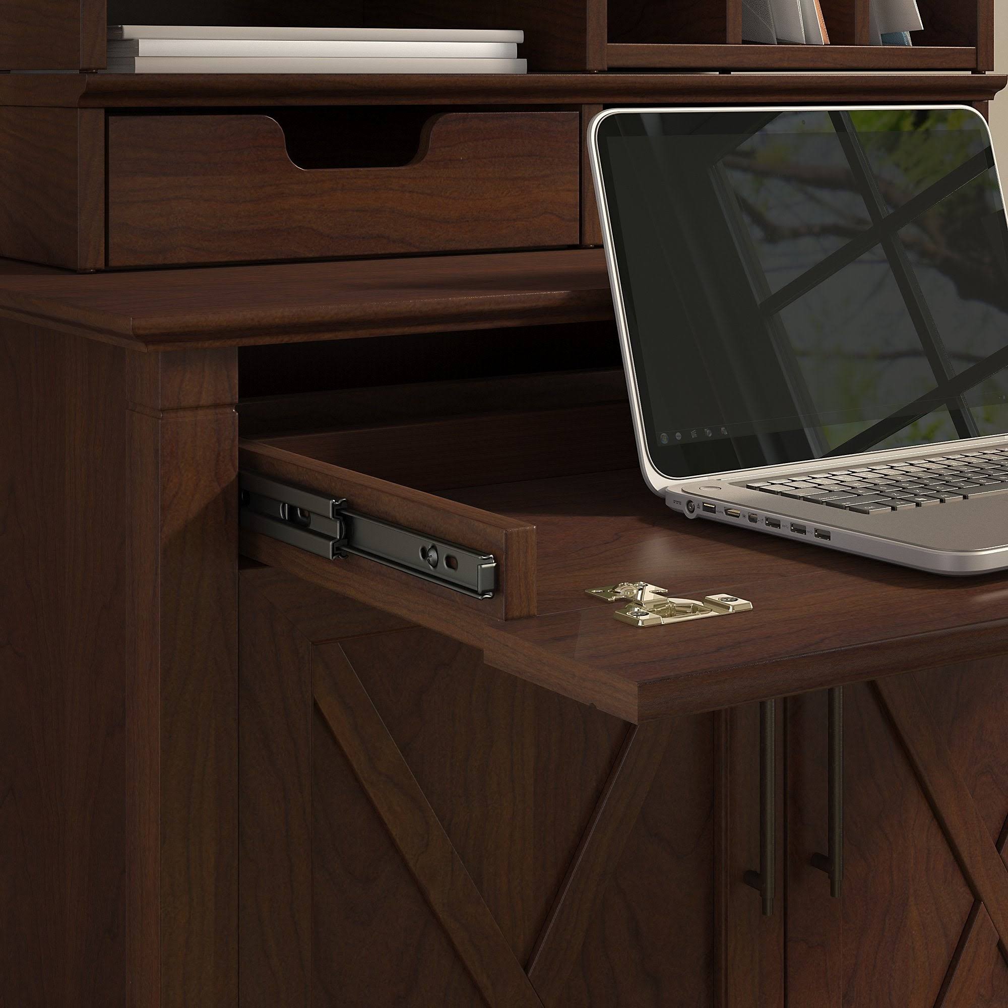 Reclaimed Pine Secretary Desk with Keyboard Tray and Storage Cabinet D43516