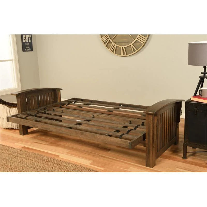 Queen-size Wood Futon with Suede Blue Mattress D721