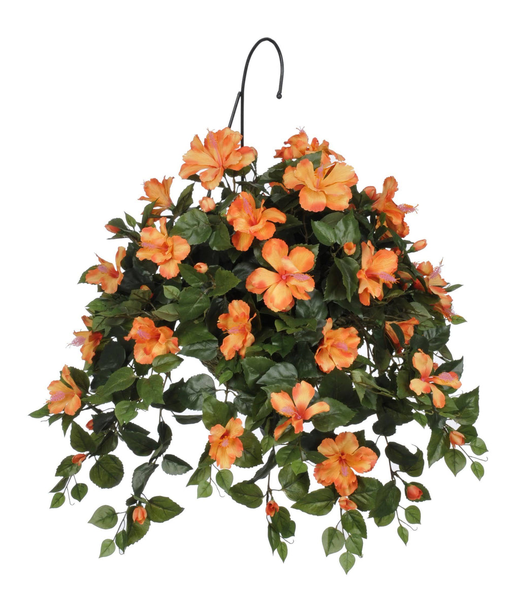 Artificial Hibiscus Hanging Basket Sunset Orange Z612107