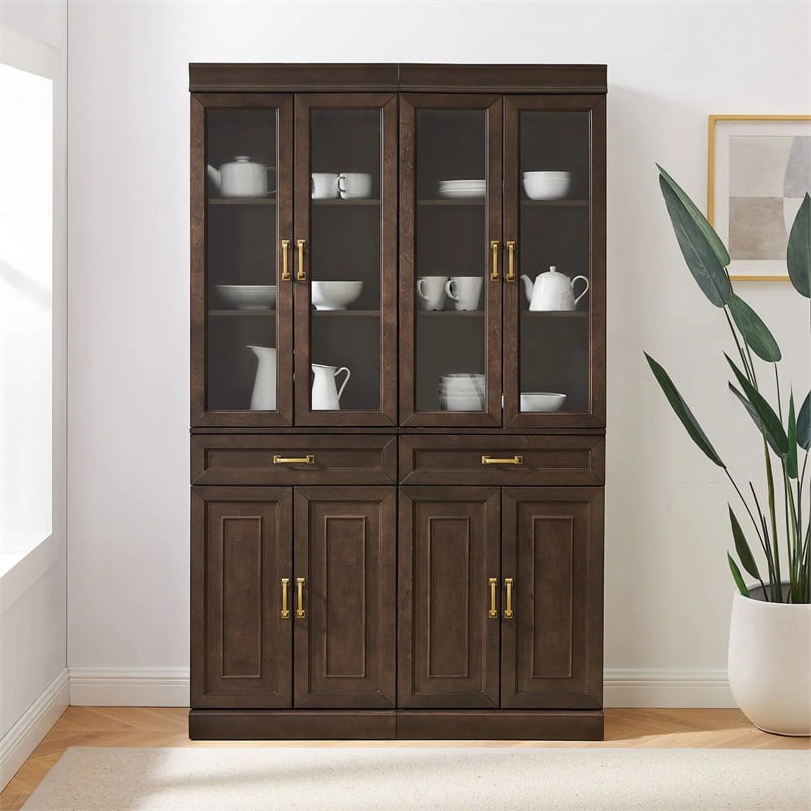 Coffee Wood Kitchen Storage Pantry Set of 2 O769056