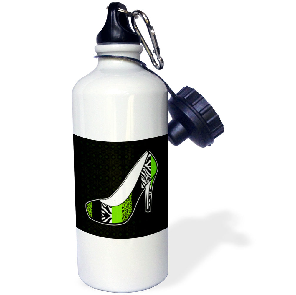 Green Cheetah and Zebra Sports Water Bottle, 21oz N9556