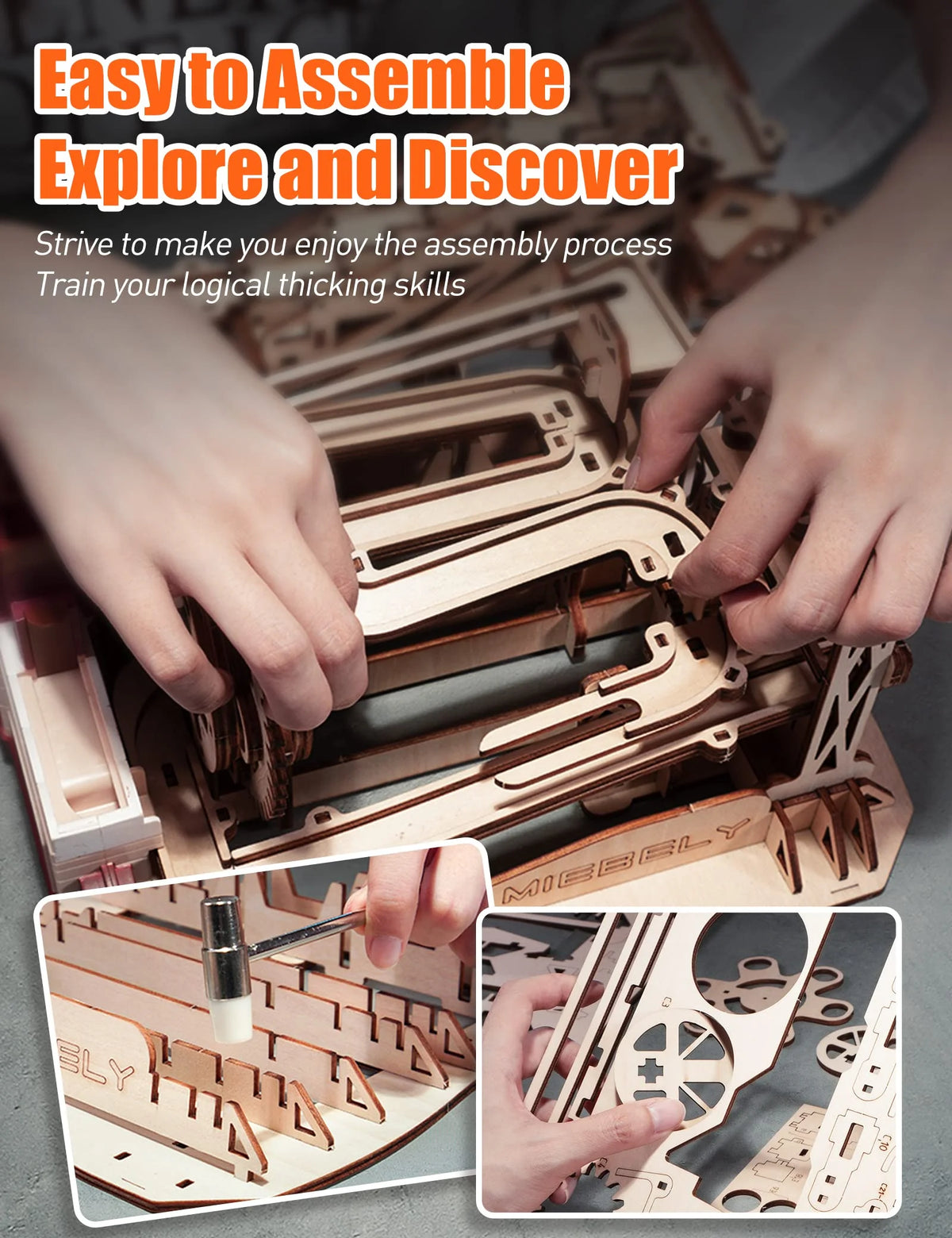 3D Wooden Puzzles Marble Run Model Building Kits with Motor W14579