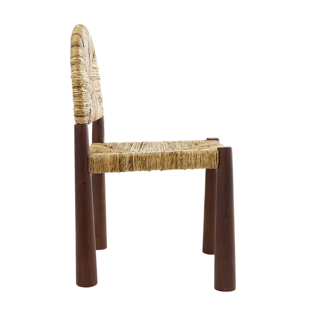 Light Brown Handmade Wood Lounge Chair with Woven Banana Leaf Seat, Set of 2 Q560827