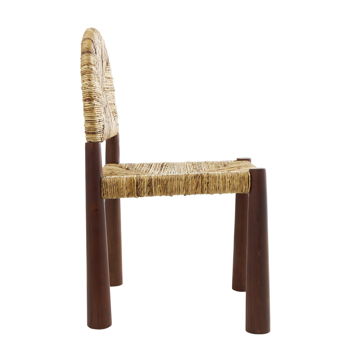 Light Brown Handmade Wood Lounge Chair with Woven Banana Leaf Seat, Set of 2 Q560827
