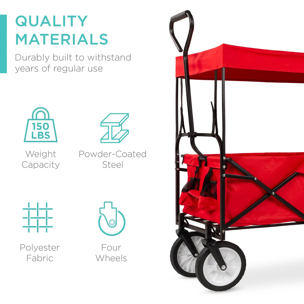 Red Collapsible Outdoor Utility Wagon with Removable Canopy T751