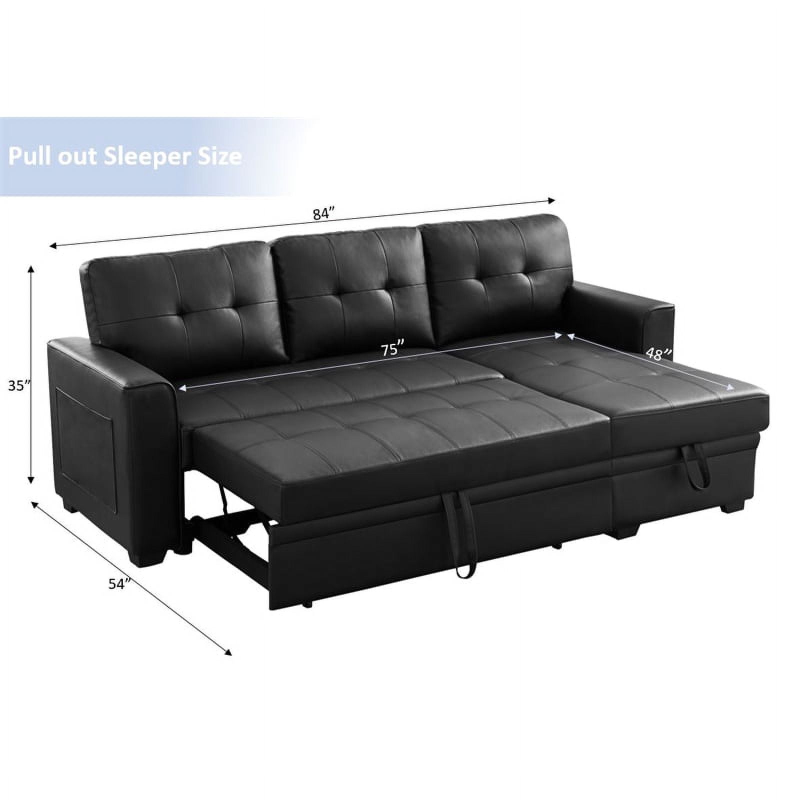 Black 84" Wide Sectional Sofa with Pull Out Sleeper Bed K820966