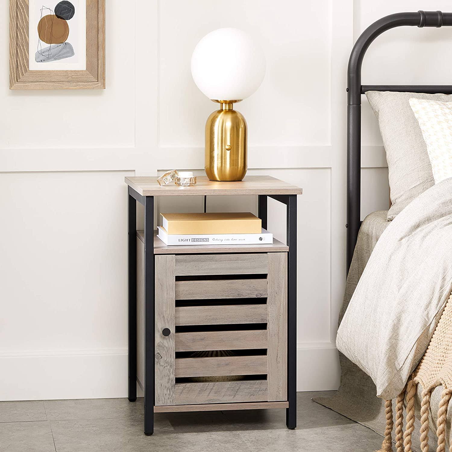 Greige Nightstand End Table with Cabinet and Shelf U550020