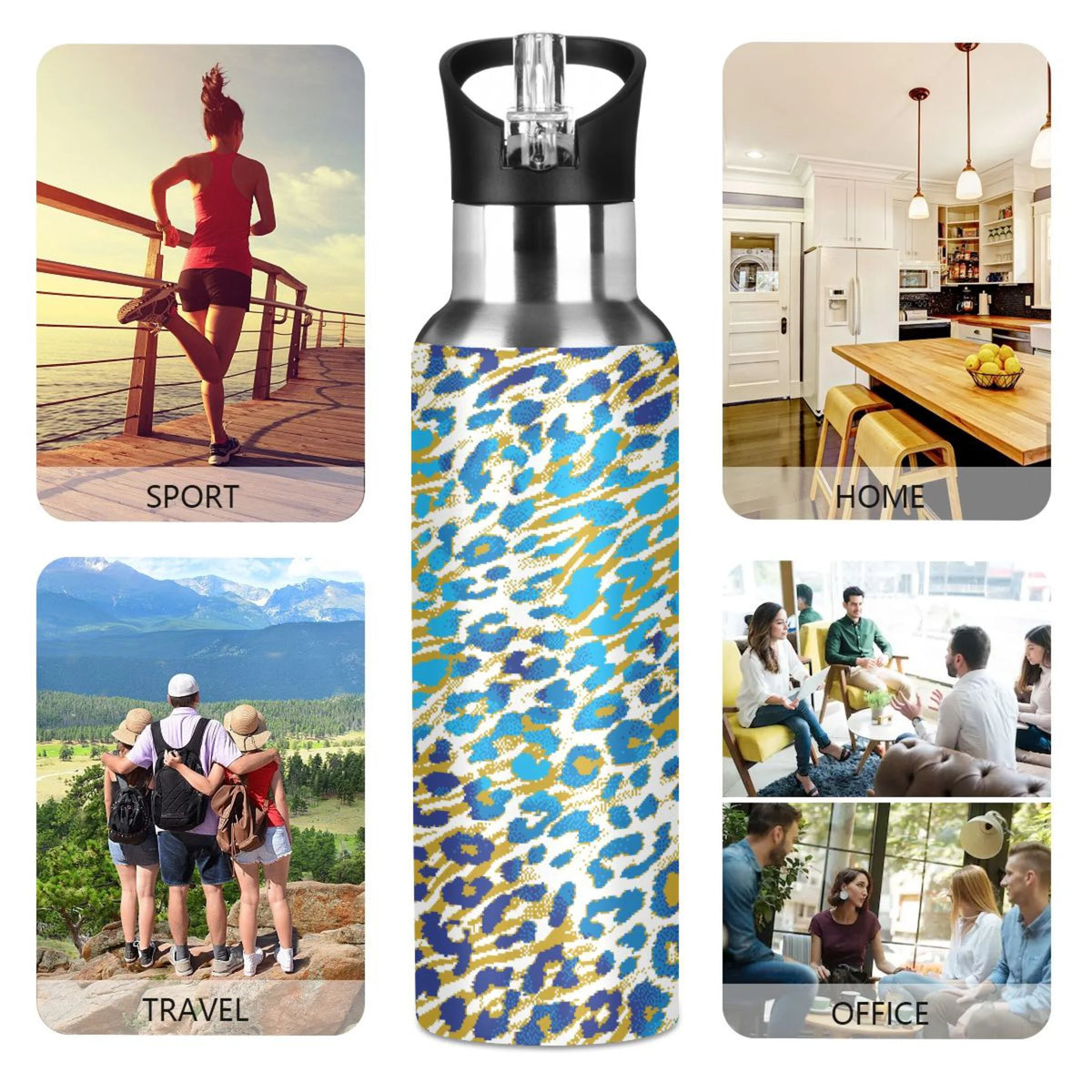 Green Brown Leopard Stainless Steel Vacuum Insulated Water Bottle 20 OZ N429