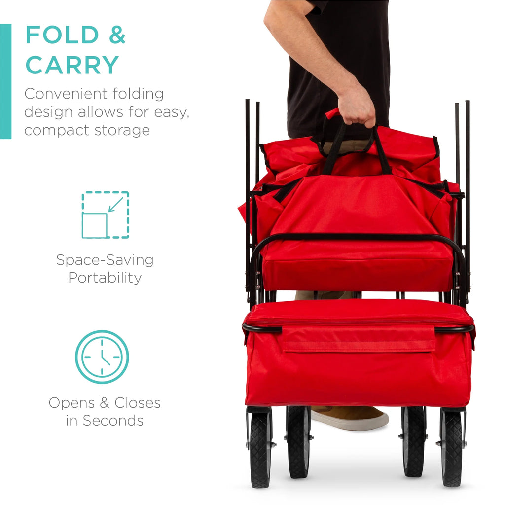 Red Collapsible Outdoor Utility Wagon with Removable Canopy T751