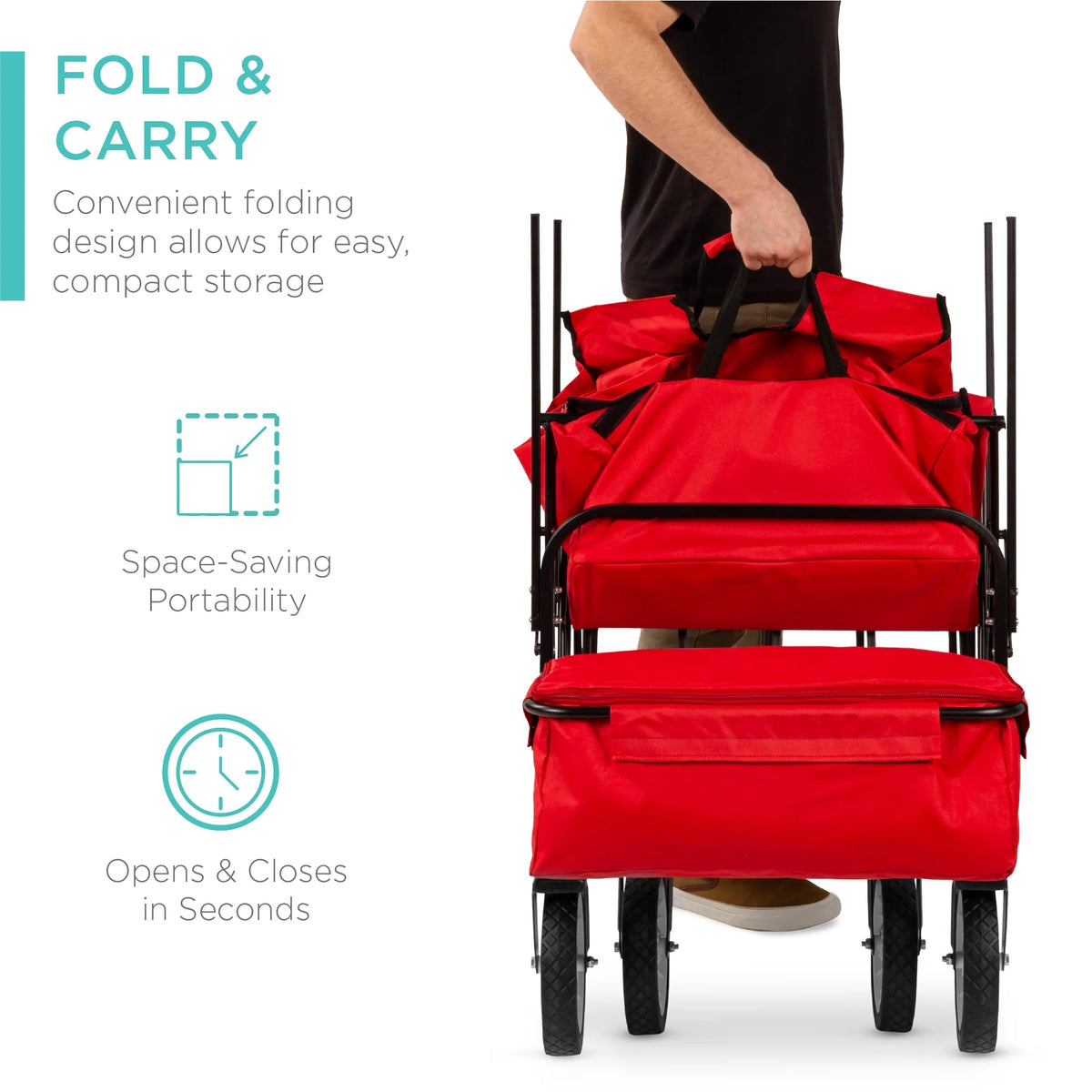 Red Collapsible Outdoor Utility Wagon with Removable Canopy T751