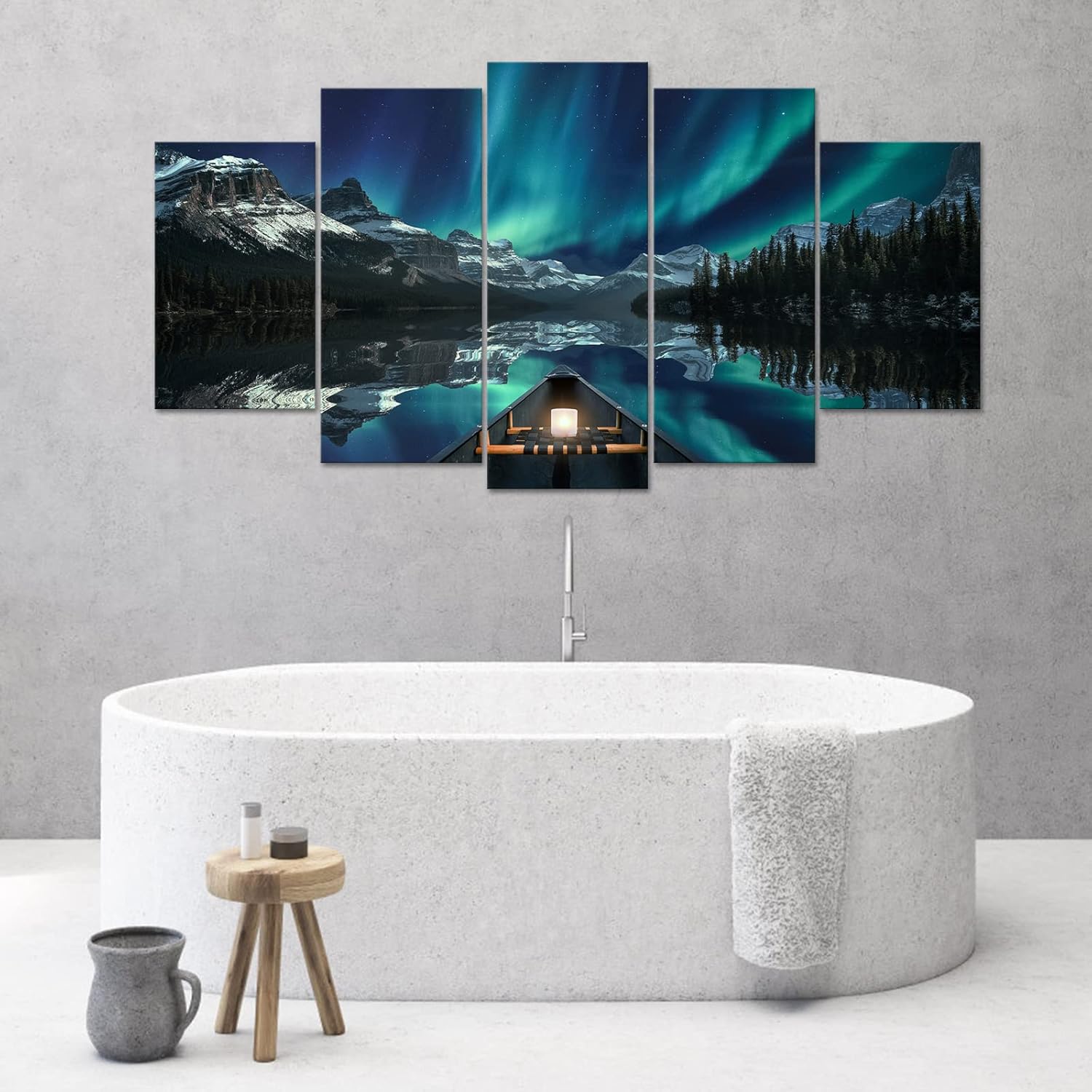5 Panels Aurora Borealis Canvas Wall Art Stretched and Framed J4215
