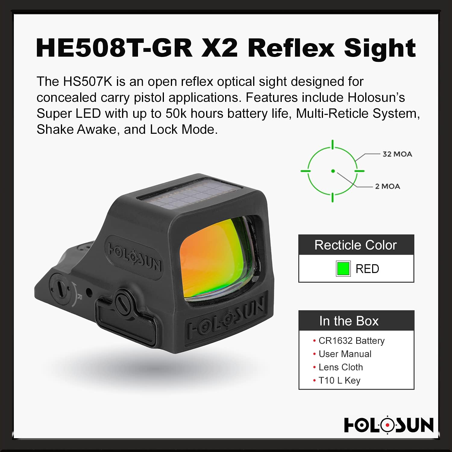 Green Circle Dot Solar Titanium Reflex Sight K24357