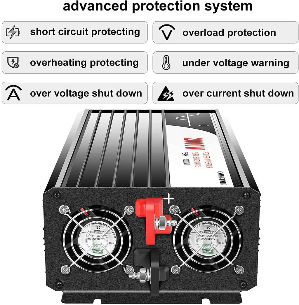 1500W Pure Sine Wave Power Inverter DC 12V AC 120V V1111