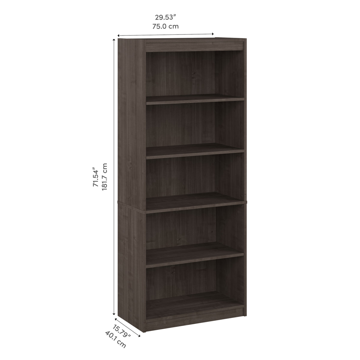 Medium Gray Maple 5-Shelf Engineered Wood Bookcase H89910